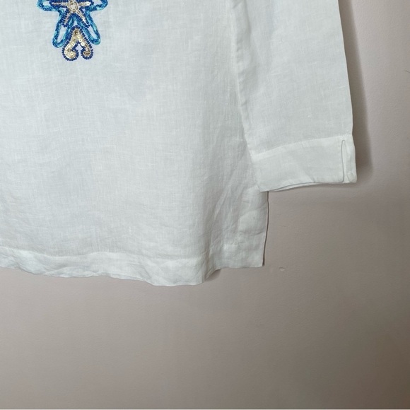 Lilly Pulitzer Amelia Embroidered Beaded Linen Island Tunic White Blue XXS NWT - Picture 6 of 9